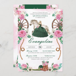 Emerald Green Pink Roses Verzauberter Charro Quinc Einladung