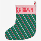 Emerald Green Pink Stripe Girls Großer Weihnachtsstrumpf (Rückseite)