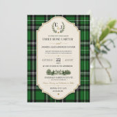 Emerald Green Plaid Elegant Scottish Einladung (Stehend Vorderseite)