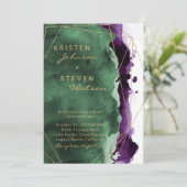 Emerald Green & Plum Lila Hochzeitseinladung Einladung (Stehend Vorderseite)