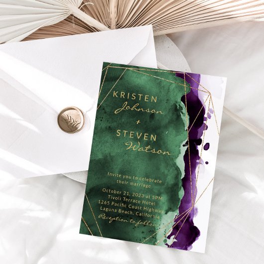 Emerald Green & Plum Lila Hochzeitseinladung Einladung