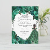 Emerald Green Princess Dress Tiara Quinceanera Einladung (Stehend Vorderseite)