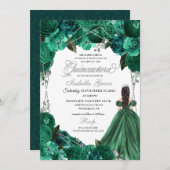 Emerald Green Princess Dress Tiara Quinceanera Einladung (Vorne/Hinten)