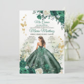 Emerald Green Princess Floral Mexican Mis Quince Einladung (Stehend Vorderseite)