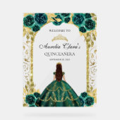 Emerald Green Princess Floral Quinceañera Birthday Acrylschild (Vorderseite)