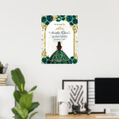 Emerald Green Princess Floral Quinceañera Birthday Poster (Heimbüro)