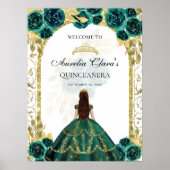 Emerald Green Princess Floral Quinceañera Birthday Poster (Vorne)