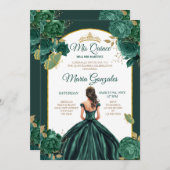Emerald Green Princess Floral Quinceañera Einladung (Vorne/Hinten)
