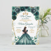 Emerald Green Princess Quinceañera Crown Floral Einladung (Stehend Vorderseite)