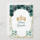 Emerald Green Princess Quinceañera Crown Floral Einladung (Rückseite)
