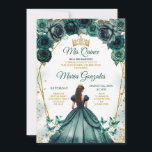 Emerald Green Princess Quinceañera Crown Floral Einladung<br><div class="desc">Emerald Green Princess Quinceañera Gold Crown Floral Einladung Mis Quince Anos,  15. Geburtstag,  Elegante Blumen Mis Quince, </div>