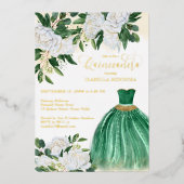 Emerald Green Princess Quinceanera Gold Folieneinladung (Vorderseite)
