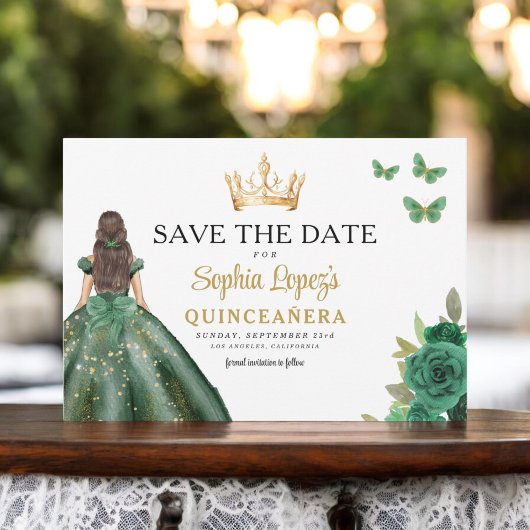 Emerald Green Princess Quinceañera Save the Date