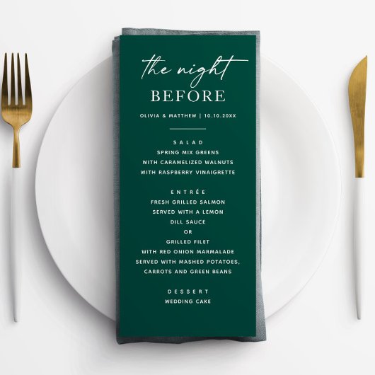 Emerald Green Probe Dinner | Die Nacht davor Menükarte