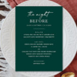 Emerald Green Probe Dinner | Nacht vor Menükarte<br><div class="desc">Machen Sie eine kühne Aussage bei "The Night Before" mit diesem smaragdgrünen Probe Dinner Menü. Dieses Design mit einem reichen Juwelenton und minimalistischer moderner Typografie verleiht Ihrer Hochzeitsfeier eine raffinierte Note. Ideal für Winter- oder Hochzeiten. Das Emerald ist eine beeindruckende Wahl für Paare, die sich in farbenfrohen Farbtönen und eleganten...</div>
