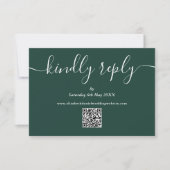Emerald Green QR Code Elegant Script Kindly Antwor RSVP Karte (Vorderseite)