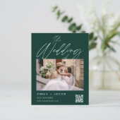 Emerald Green QR Code Foto Einladung zur Hochzeit (Stehend Vorderseite)