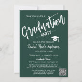 Emerald Green QR Code Foto Graduation Party Einladung (Vorderseite)