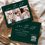Emerald Green QR Code - Save the Date 3 Foto Flyer<br><div class="desc">Budget QR Code - Modernes und elegantes Landschaftsbild Horizontal Drei (3) Foto Save the Date Hochzeit mit handgeschriebener Schrift Typografie. Der Save the Date einladende Magnet beinhaltet Skripttypografie und schick und schlichtes Design,  mit dem Sie Ihre individuelle Verlobung Fotografie hinzufügen können.</div>