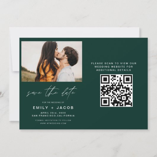 Emerald Green QR Code Save the Date 4 Foto (Rückseite)
