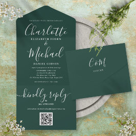 Emerald Green QR Code Script Minimalistisch Weddin All In One Einladung