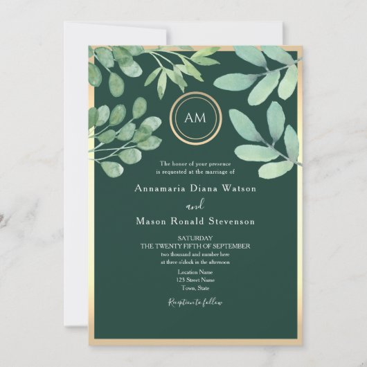 Emerald Green QR Code Wedding Einladung (Vorderseite)