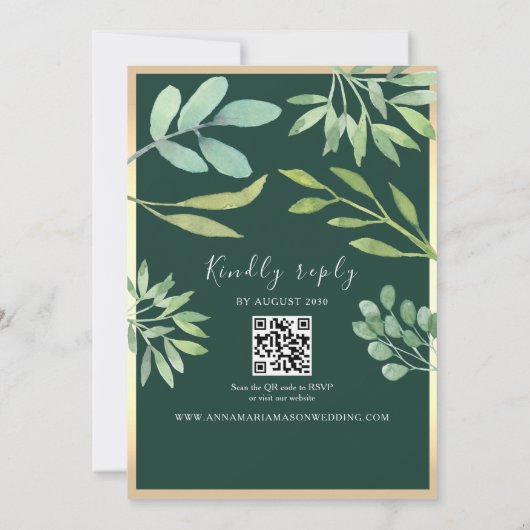 Emerald Green QR Code Wedding Einladung (Rückseite)