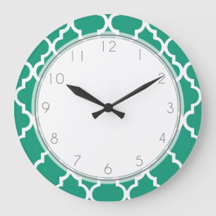 Emerald Green Quatrefoil Muster Große Wanduhr