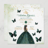 Emerald Green Quinceañera 15 Anos Blume Gold Einladung (Vorne/Hinten)