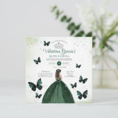 Emerald Green Quinceañera 15 Anos Blume Silver Einladung (Stehend Vorderseite)
