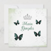 Emerald Green Quinceañera 15 Anos Blume Silver Einladung (Rückseite)