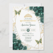 Emerald Green Quinceañera Butterflies Geometric Einladung (Vorderseite)