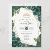 Emerald Green Quinceañera Butterflies Mis Quince Einladung (Vorderseite)