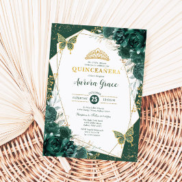 Emerald Green Quinceañera Butterflies Mis Quince Einladung