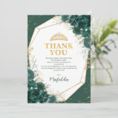 Emerald Green Quinceañera Butterfly Danke Karte (Stehend Vorderseite)