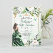 Emerald Green Quinceañera Einladung (Stehend Vorderseite)