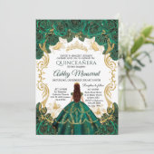 Emerald Green Quinceañera Einladung | Goldkrone (Stehend Vorderseite)