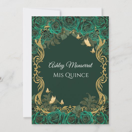 Emerald Green Quinceañera Einladung | Goldkrone (Rückseite)