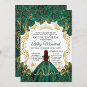 Emerald Green Quinceañera Einladung | Goldkrone (Vorne/Hinten)