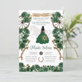Emerald Green Quinceanera Elegante Rose Charro Einladung
