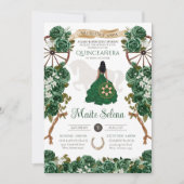 Emerald Green Quinceanera Elegante Rose Charro Einladung (Vorderseite)