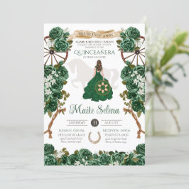 Emerald Green Quinceanera Elegante Rose Charro Einladung