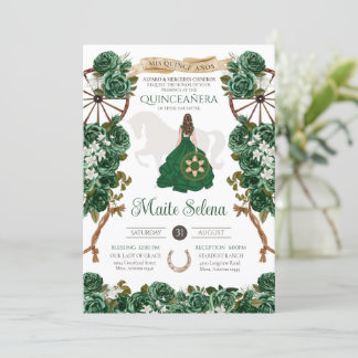 Emerald Green Quinceanera Elegante Rose Charro Einladung