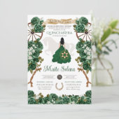 Emerald Green Quinceanera Elegante Rose Charro Einladung (Stehend Vorderseite)