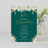 Emerald Green Quinceañera Floral Gold Folieneinladung (Stehend vorne)