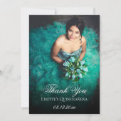 Emerald Green Quinceanera Foto Personalisiert hinz Dankeskarte (Vorderseite)