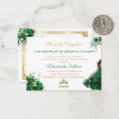 Emerald Green Quinceañera Lluvia de Sobres Note Ca Mitteilungskarte (Vorderseite/Rückseite Beispiel)