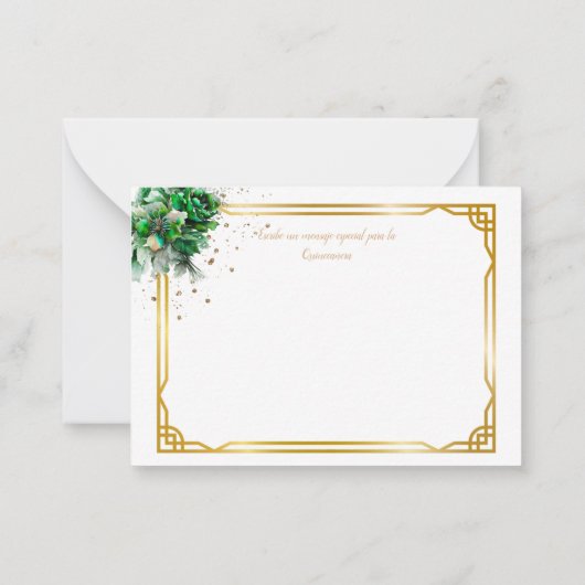 Emerald Green Quinceañera Lluvia de Sobres Note Ca Mitteilungskarte (Rückseite)