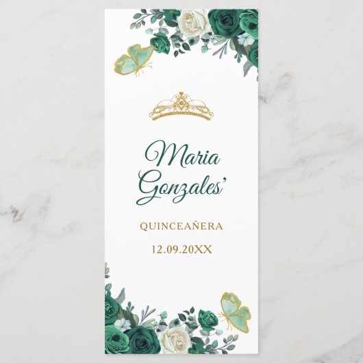 Emerald Green Quinceañera Menükarte (Rückseite)