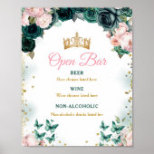 Emerald Green Quinceañera Open Bar Pink Floral Poster (Vorne)